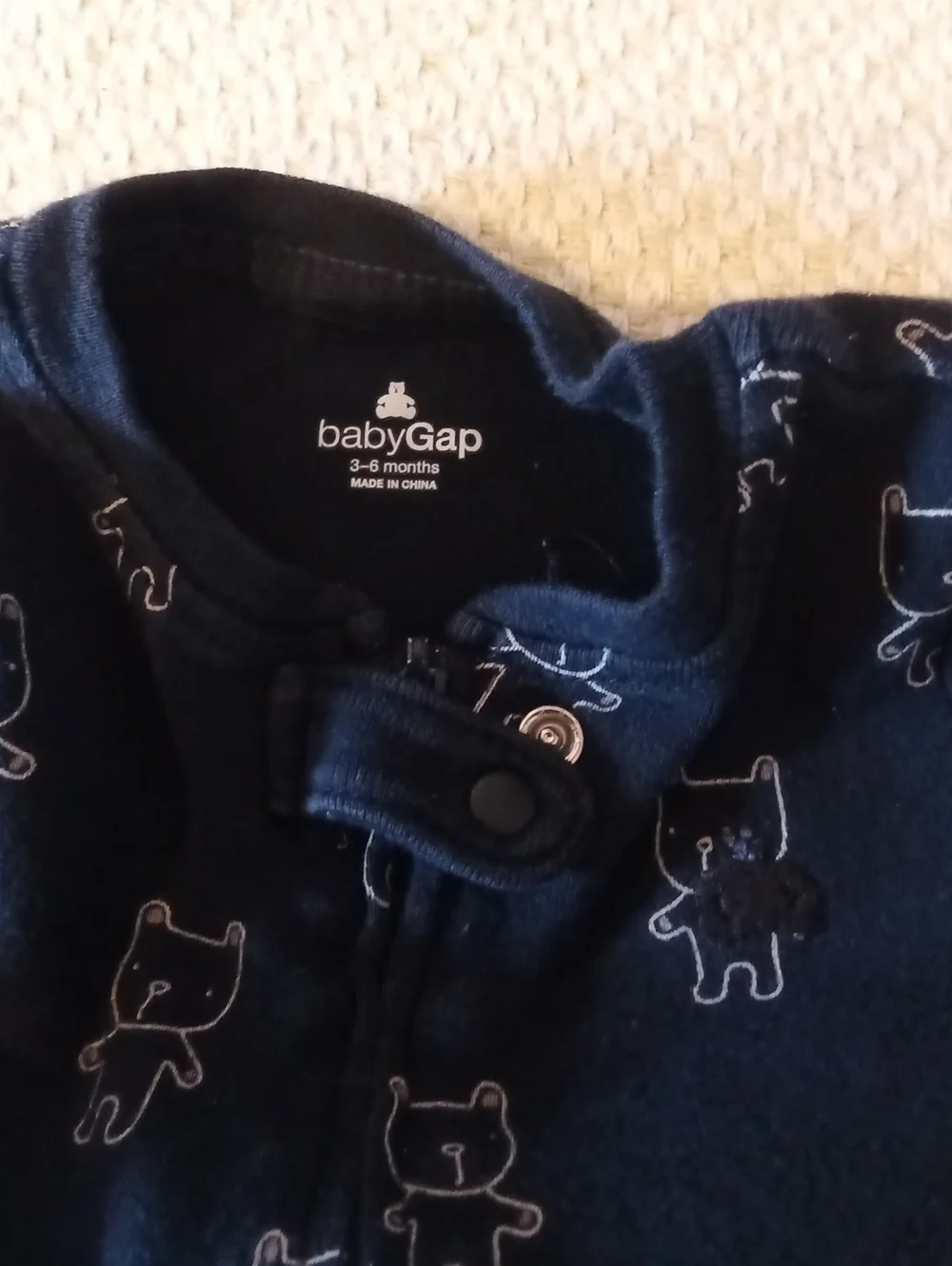 Baby Gap Navy Cat Print One-Piece Footed Romper